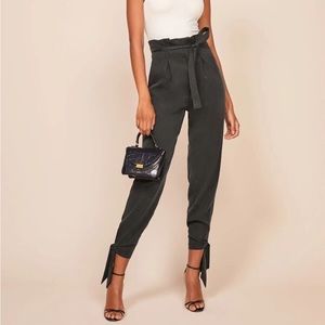 Reformation high-waist paperbag tie ankle pants in charcoal